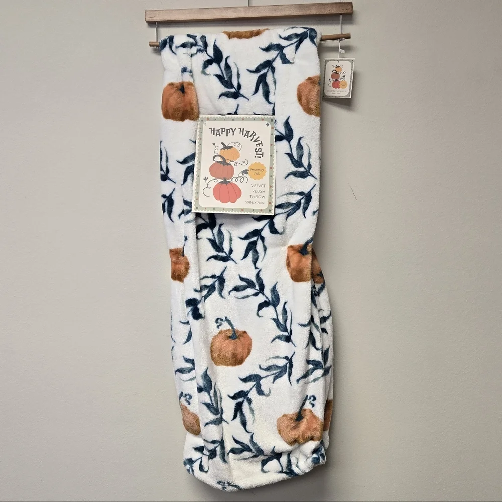 Happy Harvest Pumpkin Vines Velvet Plush Throw Blanket